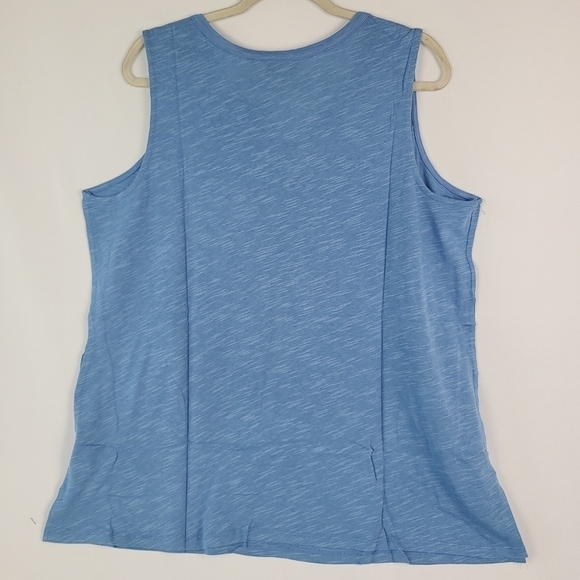 NEW NATURALS D & CO. Tank Top Women's Sz 1XP Blue Cotton Rayon Sleeveless Pocket - Picture 6 of 6